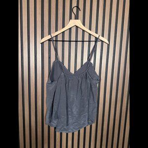 New Olive Olivia Top Small Womens Gray Satin Ruffled Trim Cami Blouse